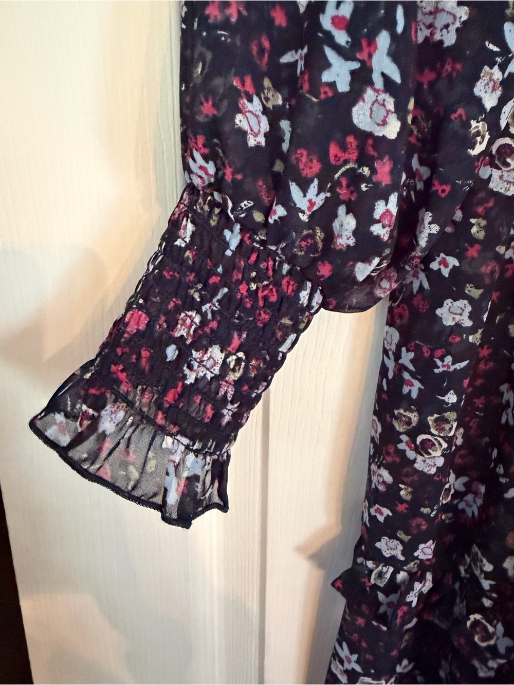 Time and Tru Black Floral Long Sleeve Tiered Dress - Picture 6 of 6